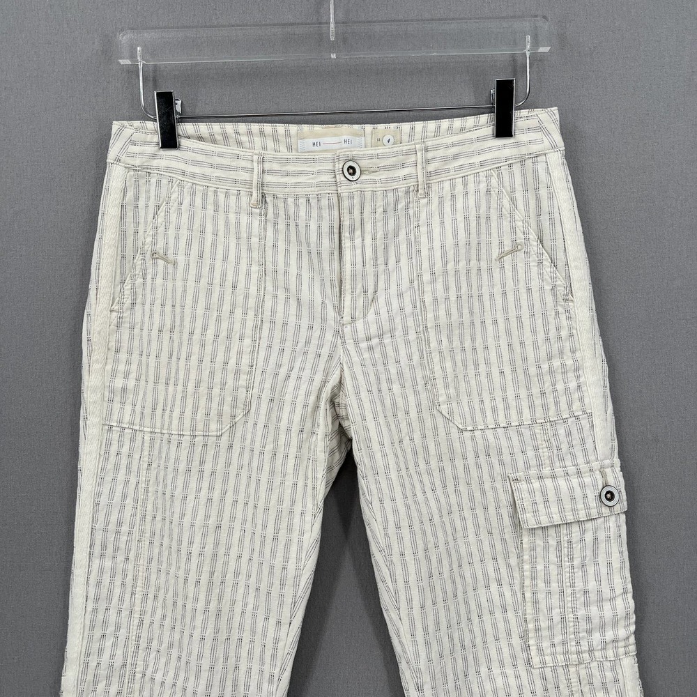 ANTHROPOLOGIE HEI HEI Pants Womens 4 Off White Cotton Striped Pant Wander Cargo - Picture 4 of 13